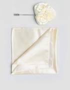 Gianni Feraud Wedding Satin Floral Lapel Pin With Pocket Sqaure - Cream