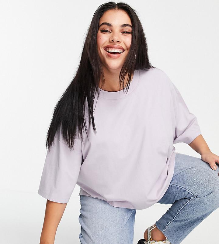 Asos Design Curve Super Oversized T-shirt With Side Split In Soft Lilac-purple