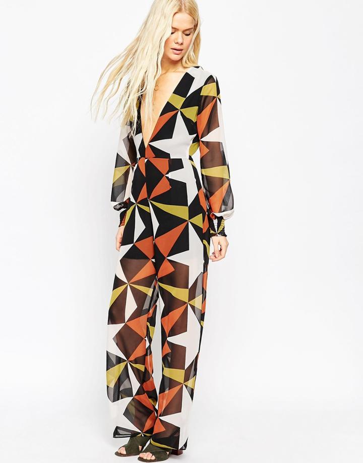 Asos Jumpsuit With V-neck In Star Print - Geo Star Print
