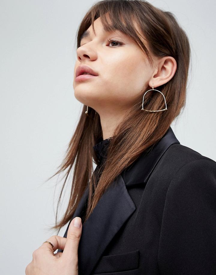 Asos Hammered Bar Hoop Earrings - Gold