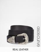 Asos Curve Leather Western Tip Waist And Hip Belt - Black