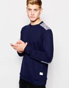 Bellfield Sweatshirt With Floral Printed Shoulder Patches - Navy
