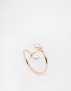 Asos Open Twist Double Faux Pearl Ring - Gold