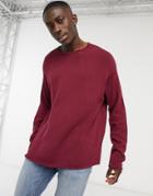 Asos Design Knitted Oversized Sweater With Raw Trims In Burgundy-red