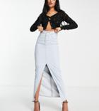 Asos Design Tall Organic Denim 90s Skirt In Light Wash-blues