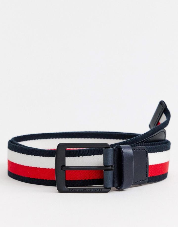 Tommy Hilfiger Icon Stripe 3.5cm Webbing Belt In Navy - Navy