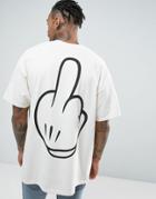 New Love Club Hand Gesture Back Print T-shirt In Oversized Fit - Beige