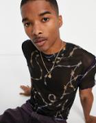 Asos Design Skinny T-shirt In Black Power Mesh-multi