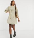 Reclaimed Vintage Inspired Dobby Mini Dress With Pintuck Detail In Ecru-neutral