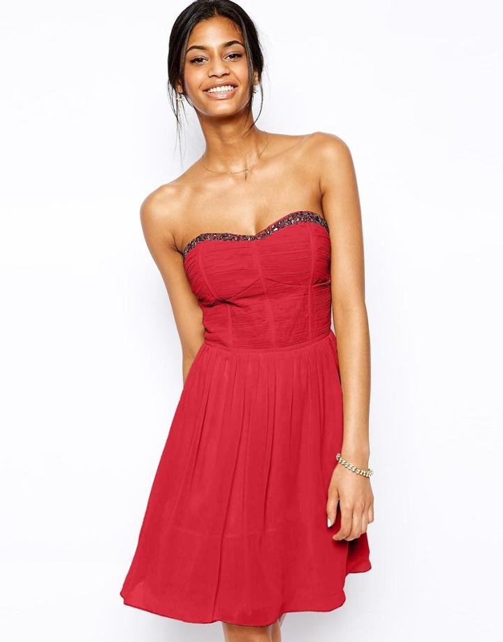 Little Mistress Bandeau Prom Dress With Embellished Trim - Cream