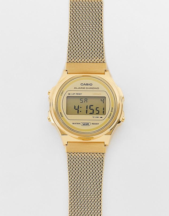 Casio Vintage Unisex Mesh Digital Watch In Gold A171wemg-9aef
