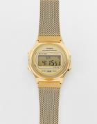 Casio Vintage Unisex Mesh Digital Watch In Gold A171wemg-9aef