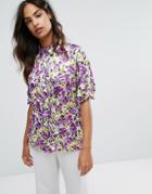 Warehouse Peony Pop Crinkle Shirt - Purple