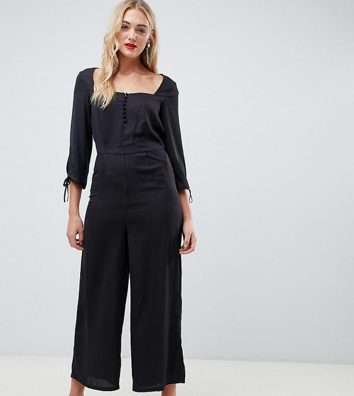Vero Moda Tall Button Through Square Neck Jumpsuit-black