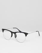 7x Retro Glasses With Clear Lens - Black