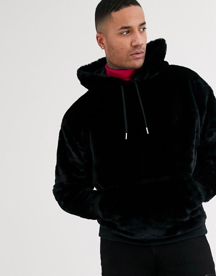Asos Design Oversized Faux Fur Hoodie In Black