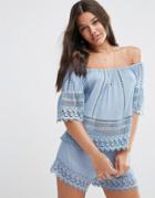 Asos Lace Panel Off Shouder Beach Top Co-ord - Corn Flower Blue