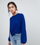 Asos Tall Woven Top With Knot Front - Blue