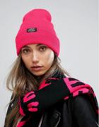 Cheap Monday Ribbed Knit Beanie With Patch Logo - Pink