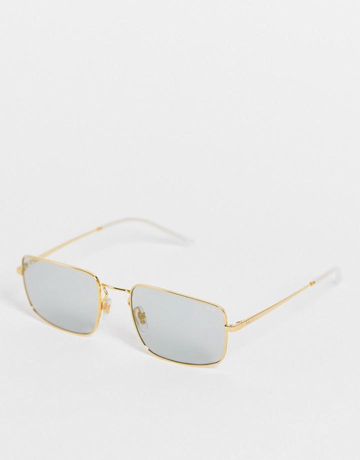 Ray-ban Unisex 90's Rectangle Blue Lens Sunglasses In Gold 0rb3670