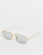 Ray-ban Unisex 90's Rectangle Blue Lens Sunglasses In Gold 0rb3670