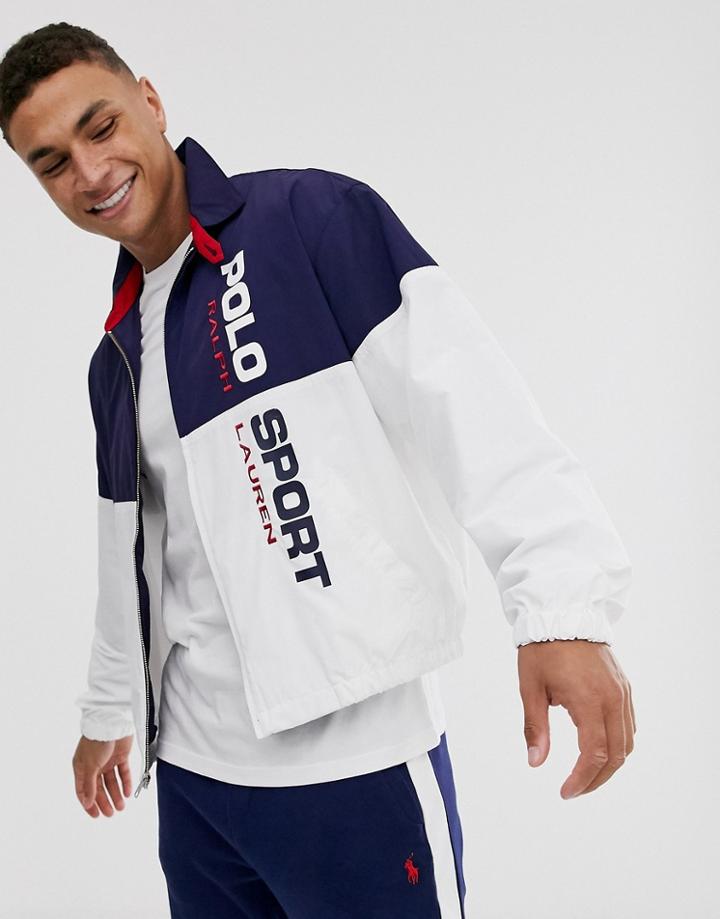 Ralph Lauren Sport Capsule Full Zip Lined Nylon Track Jacket In Navy/white