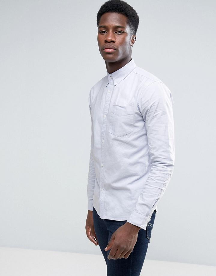 D-struct Long Sleeve Oxford Cotton Shirt - Blue