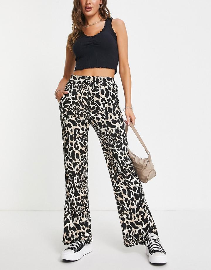 New Look Animal Print Wide Leg Pants In Brown Pattern