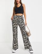 New Look Animal Print Wide Leg Pants In Brown Pattern