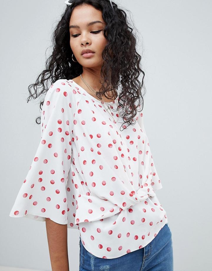 Miss Selfridge Long Sleeved Polka Dot Tie Front Top - Multi