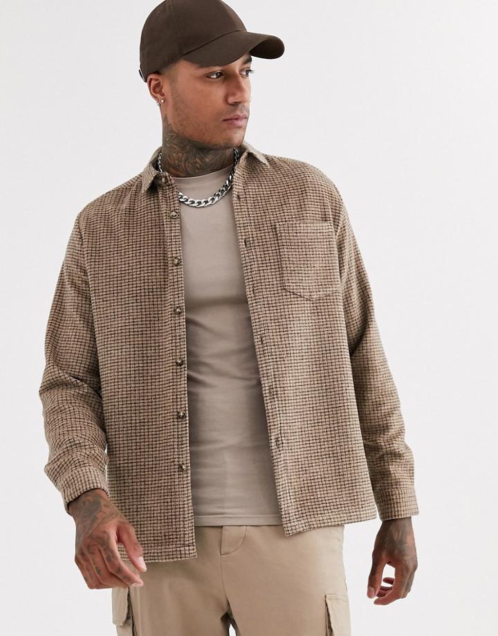 Asos Design Regular Check Shirt In Brown