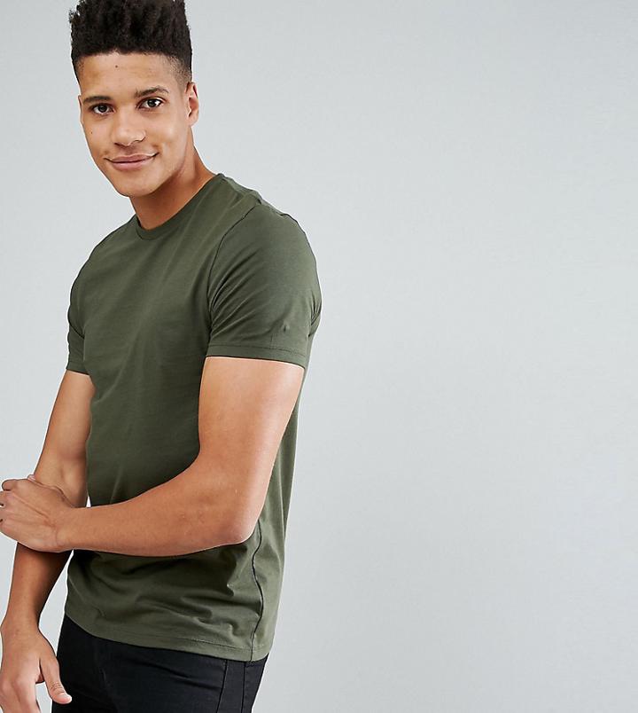 Asos Design Tall T-shirt With Crew Neck In Green - Green