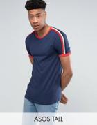 Asos Tall Muscle T-shirt In Navy With Shoulder Taping - Navy