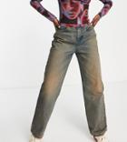 Asyou Baggy Dad Jeans In Dirty Wash-blues
