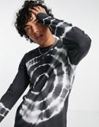 Asos Design Skinny Long Sleeve T-shirt In Gray And Black Tie Dye