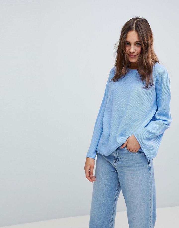 Brave Soul Mossley Fisherman Knit Sweater With Flared Sleeves - Blue