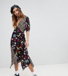 Reclaimed Vintage Inspired Wrap Midaxi Dress In Mix Floral Tiger Print - Multi