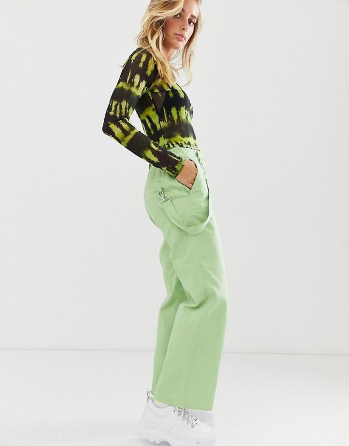 Asos Design Straight Leg Skate Pant In Washed Neon-green