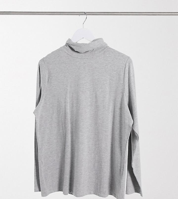 New Look Curve Roll Neck Top In Mid Gray-grey