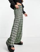 Asos Design Jersey Suit Wide Track Pant In Neon Check-multi