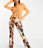 Asyou Ruched Bum Flare Pants In Print - Part Of A Set-multi