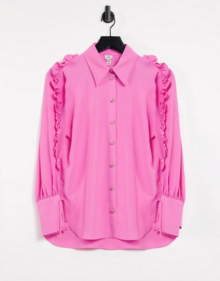 River Island Ruffle Trim Shirt In Pink