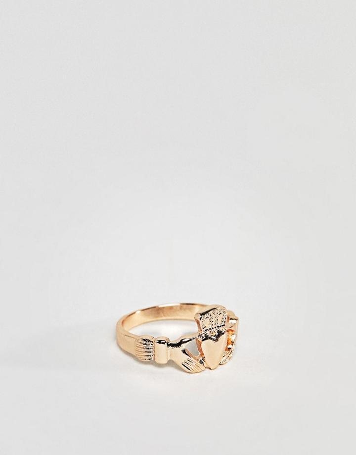 Asos Design Vintage Style Claddagh Ring In Gold - Gold