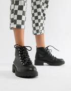 Qupid Hiker Chunky Ankle Boots - Black