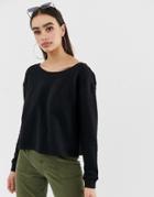 Asos Design Off Shoulder Boxy Sweatshirt With Split Back In Black