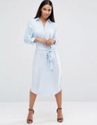 Ax Paris Long Sleeve Midi Shirt Dress - Blue