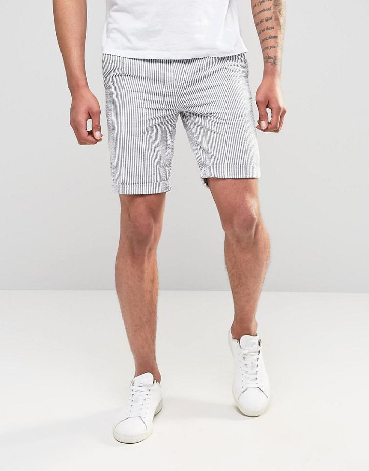 New Look Stripe Shorts In White And Blue - Blue