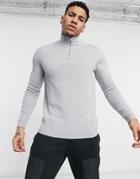 Asos Design Cotton Half Zip Sweater In Gray-grey