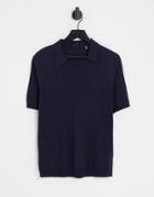 Only & Sons Knit Camp Collar Polo In Navy