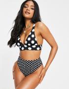 Asos Design Mix & Match High Leg High Waist Bikini Bottoms In Mono Dot-multi